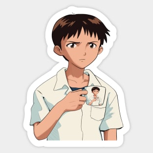 Shinji Holding a Mug HD (Shinji holding a Shinji Mug) Restored image Neon Genesis Evangelion Sticker